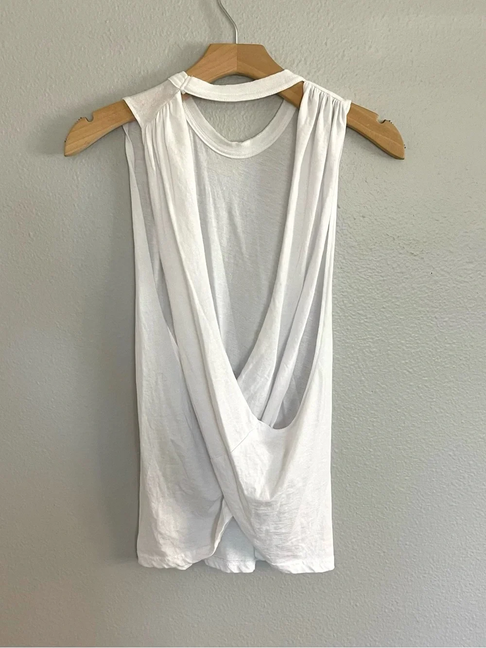 Free People White Scoop Neck Muscle Tank open cross cross back